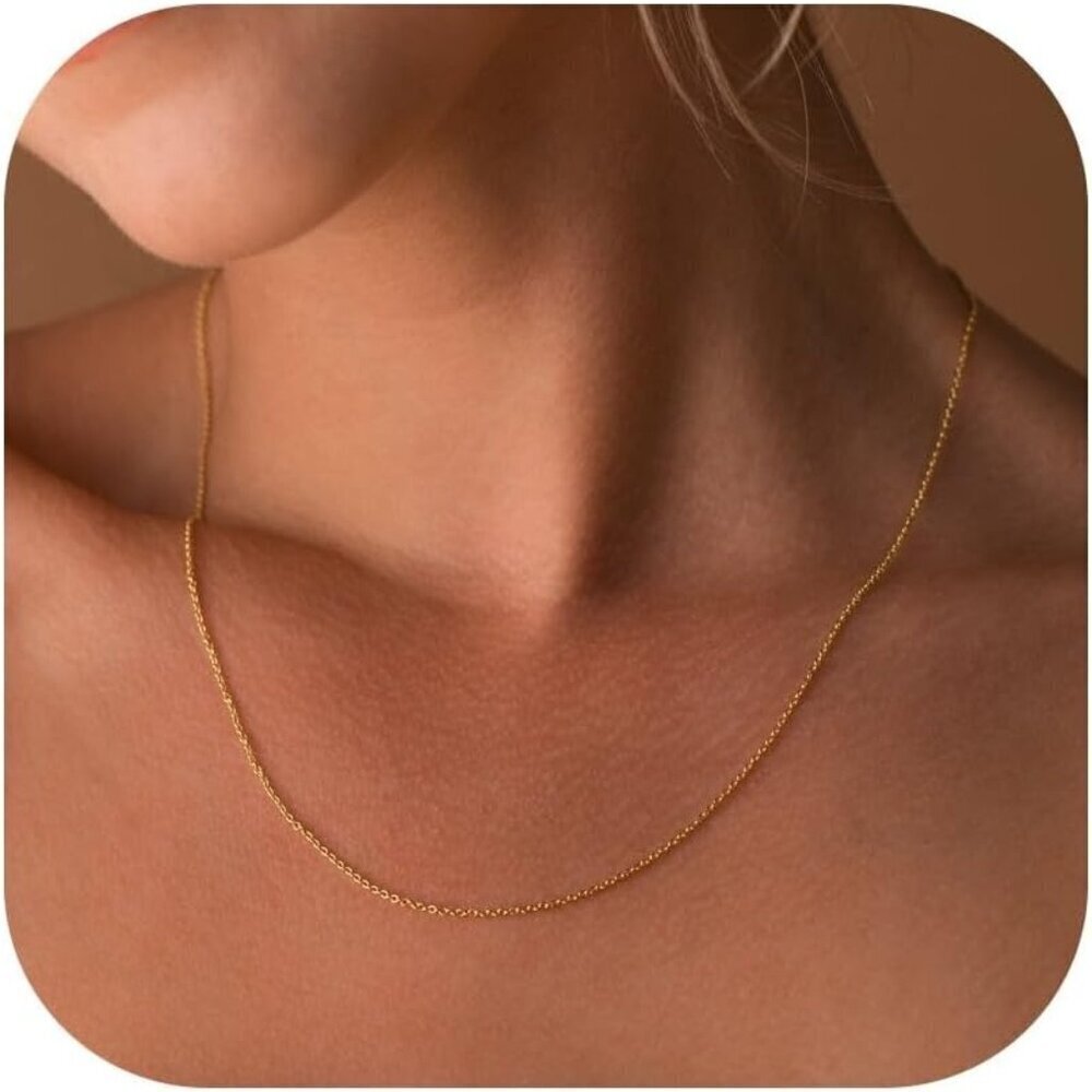 14K Gold Rolo Chain Plated 925 Silver Chain Necklace 14-20" Dainty Choker Women